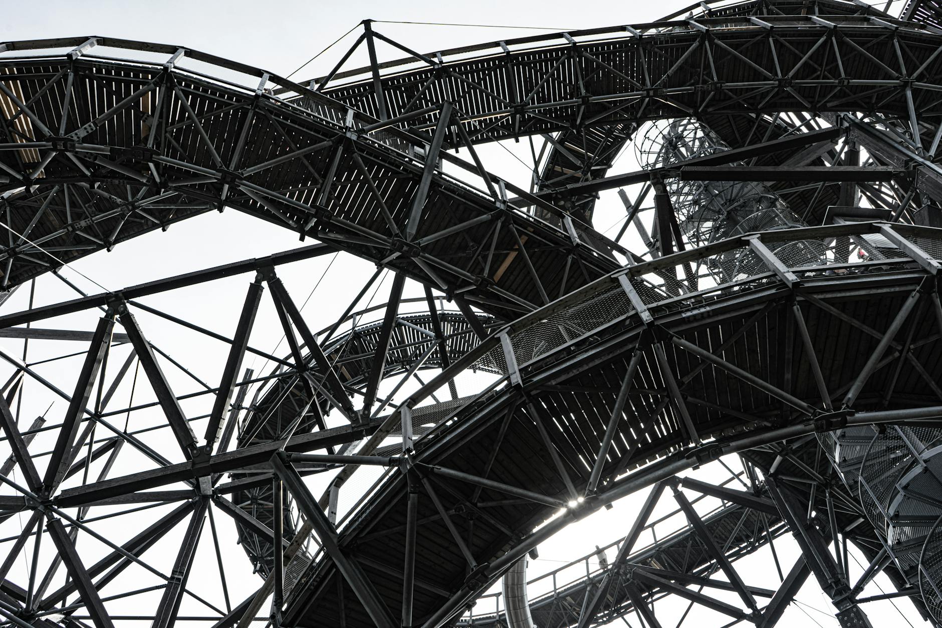 Complex steel walkway construction at Dolní Morava. Captivating architectural design in Česko.